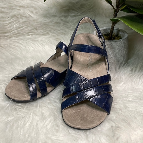 Vionic Croco-Embossed Adjustable Sandals -Mirabi (Navy) - Picture 1 of 11